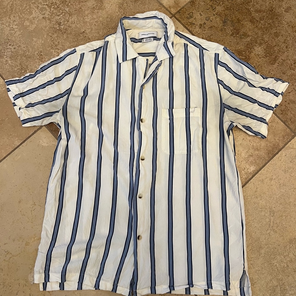 Urban Outfitters Navy and White Striped Casual Shirt